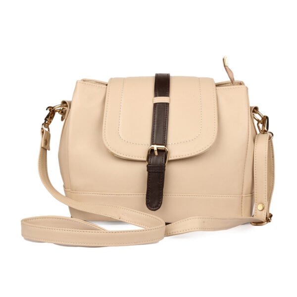 Roseberries Women Sling And Handbag cream with Brown Color Strip