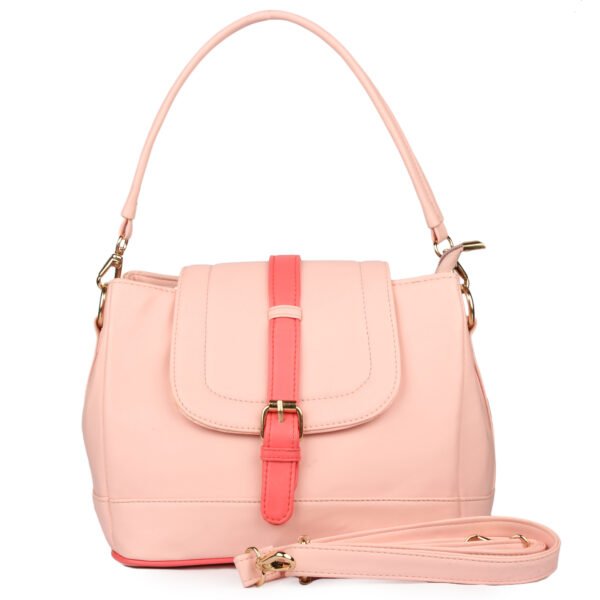 Roseberries Women Sling and Handbag Pink With Peach Strip color
