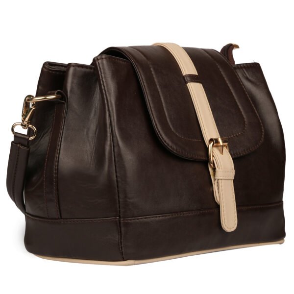 Roseberries Women Sling And Handbag Brown with Cream Strip color